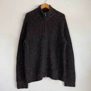 Banana Republic Front Zip Merino Wool Knit Cardigan Sz L Chunky Fisherman Brown